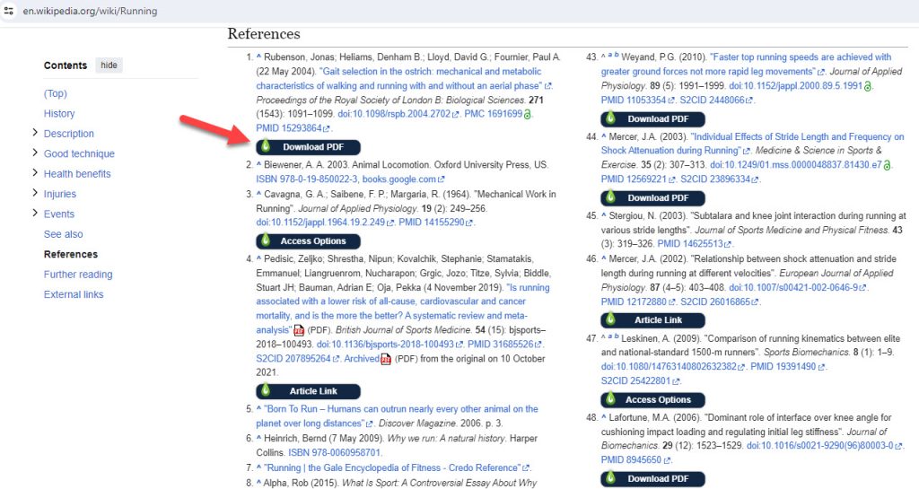 Screenshot showing libkey generated links in Wikipedia