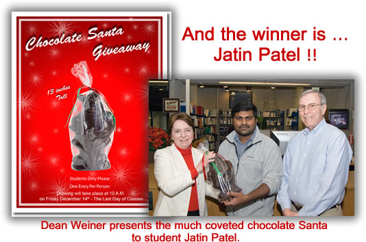 Chocolate Santa is awarded to graduate student Jatin Patel